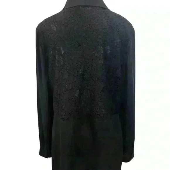 Chicos Size 0 Small Black Button Up Sheer Blouse Lace Back L/S - Picture 2 of 5